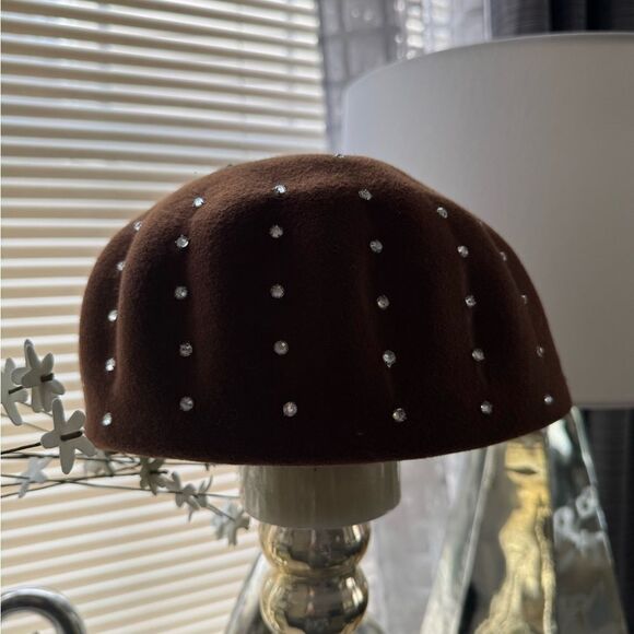 VTG Brown Wool Rhinestone Studded Hat main image 12
